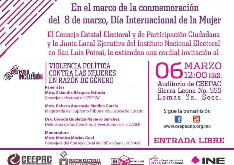 Convocan al Foro de Inclusión: Violencia Política contra las Mujeres en Razón de Género