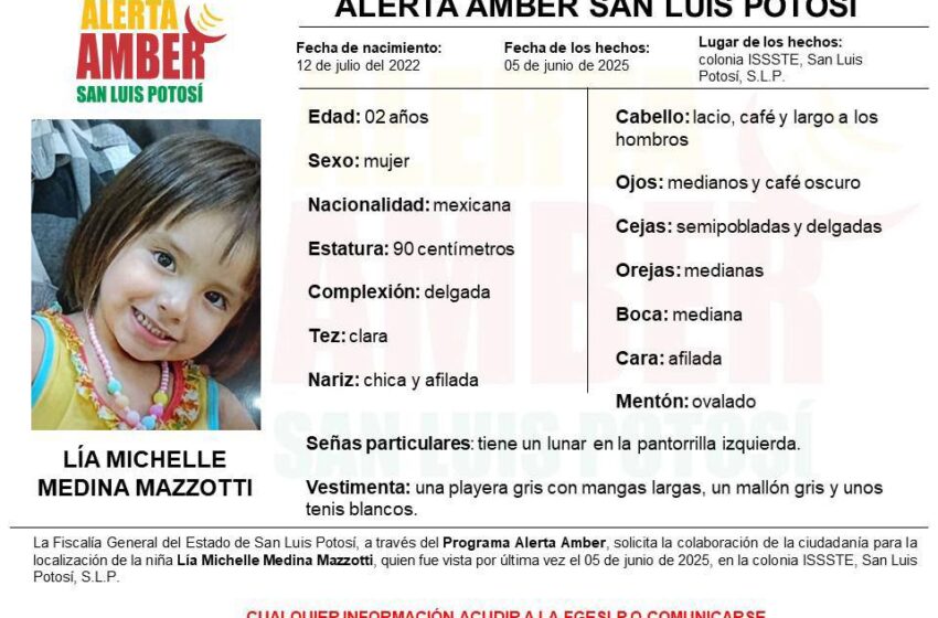 Fiscalía Activa Alerta Amber Para Localizar A Una Niña En La Capital Potosina
