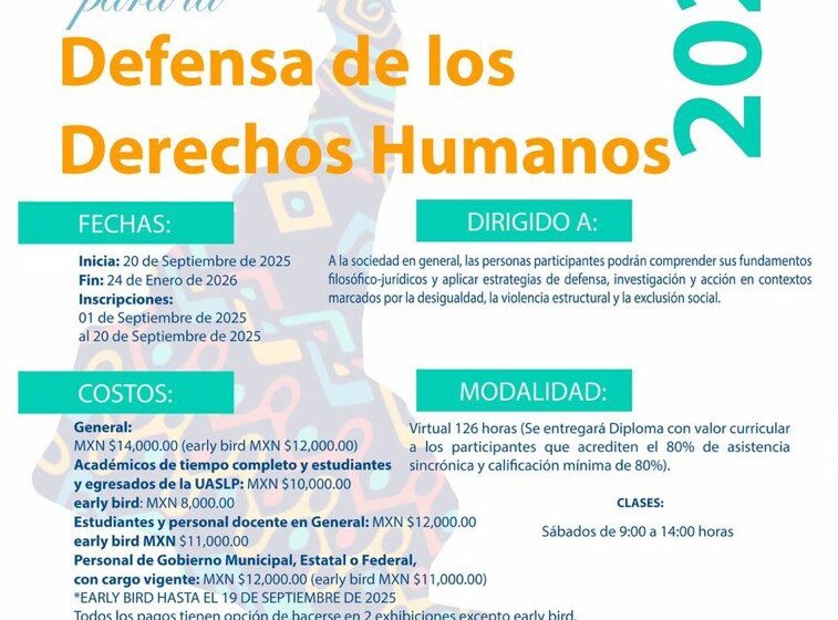 Posgrado de la Facultad de Derecho de la UASLP crea diplomado en línea sobre defensa de los Derechos Humanos