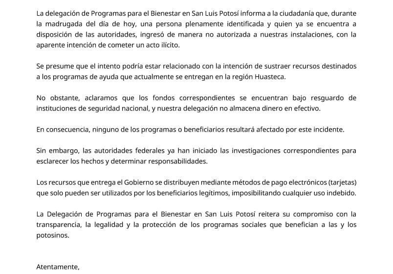 Ingresan a instalaciones del Bienestar en SLP y generan destrozos