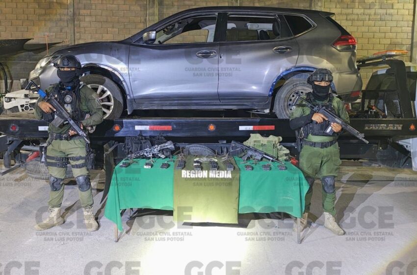  TRAS OPERATIVO DE SEGURIDAD EN LA ZONA MEDIA, GUARDIA CIVIL ESTATAL ASEGURA VEHÍCULO, ARMAS DE FUEGO Y PONCHA LLANTAS
