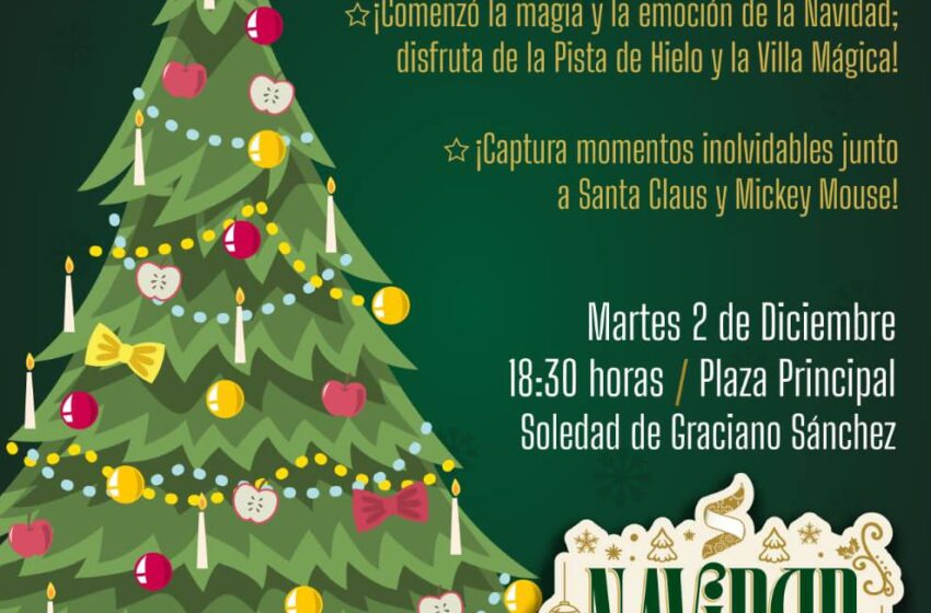  Encendido del árbol navideño dará inicio a las actividades decembrinas en la Plaza Principal de Soledad