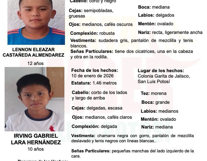  FISCALÍA ACTIVA ALERTA AMBER PARA LA LOCALIZACIÓN DE DOS NIÑOS EN LA CAPITAL POTOSINA*