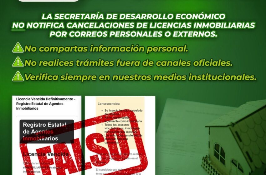  ALERTAN SOBRE CORREOS FALSOS RELACIONADOS CON LICENCIAS INMOBILIARIAS