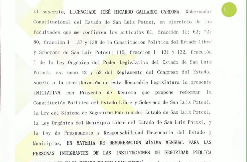  Ricardo Gallardo envía iniciativa al Congreso para fijar salario mínimo a policías municipales