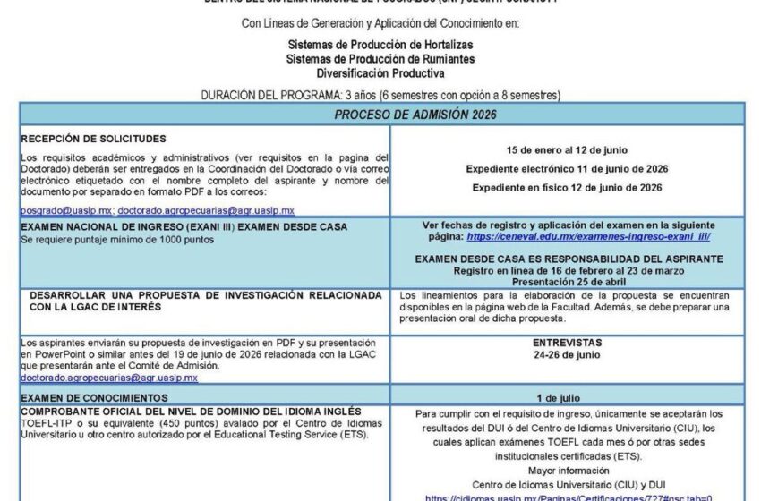  La UASLP impulsa la vinculación con el sector productivo mediante posgrados en Ciencias Agropecuarias