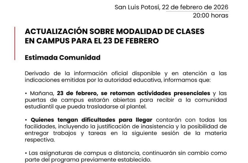  A LA COMUNIDAD EDUCATIVA DE LA UVM CAMPUS SAN LUIS, LES INFORMAMOS LO SIGUIENTE: