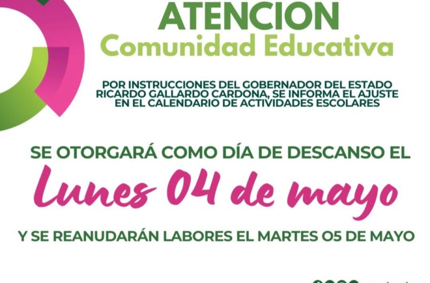 GOBIERNO ESTATAL ANUNCIA CAMBIO DE DÍA DE DESCANSO EN BENEFICIO DE LA COMUNIDAD EDUCATIVA