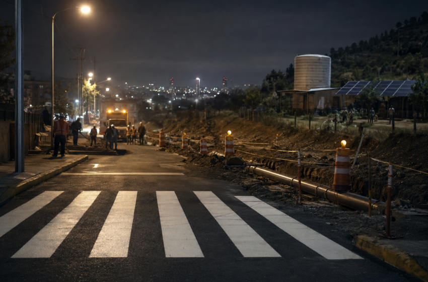  Futuro Compuesto: La ciudad del retoque permanente: pintura nocturna, drenajes colapsados y baches con calendario