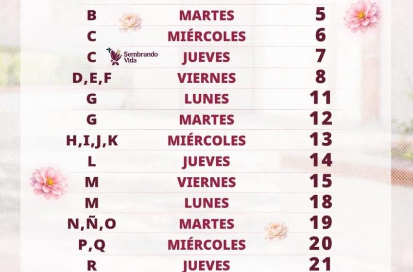  Pago de Programas para el Bienestar será del 4 al 27 de mayo; así queda el calendario por apellido