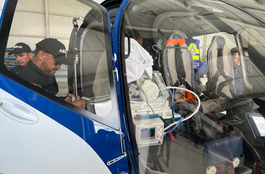  Helicóptero Fuerza 1 del estado de Aguascalientes traslada de urgencia a recién nacida a hospital de Jalisco