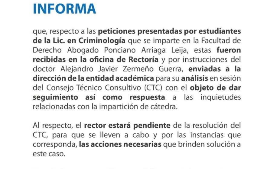 UASLP turna al Consejo Técnico Consultivo peticiones de estudiantes de Criminología