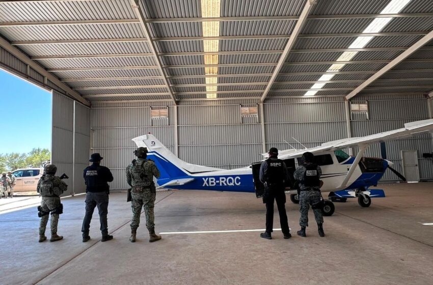  Desmantelan hangar clandestino en el Valle de Mexicali; aseguran aeronave y 20 kilos de cocaína