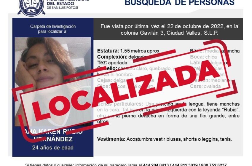  FISCALÍA POTOSINA INFORMA SOBRE LOCALIZACIÓN DE PERSONA TRAS 4 AÑOS DE BÚSQUEDA
