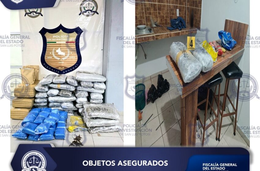 FISCALÍA POTOSINA ASEGURA PAQUETES CON PRESUNTA DROGA EN CATEO EN CIUDAD VALLES