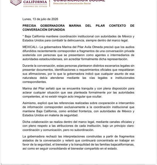  Marina del Pilar afirma que audios difundidos corresponden a una conversación privada con supuestos intermediarios de autoridades de EU
