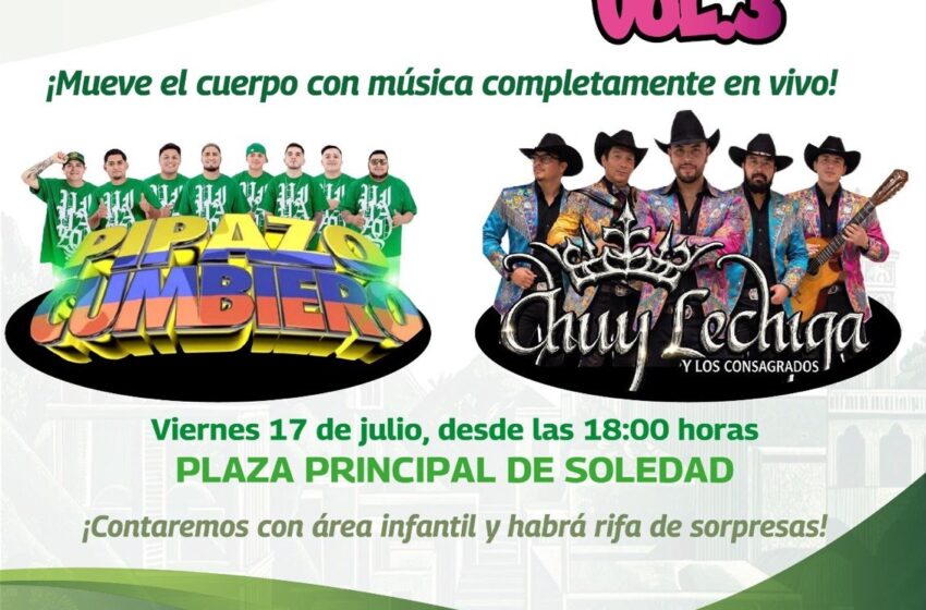  Zumbanda Vol. 3 reunirá música en vivo, activación física y rifas en la Plaza Principal de Soledad