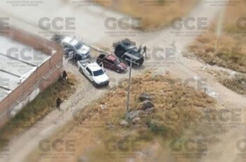 Vista aérea de un operativo de la Guardia Civil Estatal en Villa de Reyes, tras una persecución y agresión armada contra elementos de seguridad.