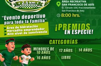 Cartel informativo de la Carrera de Convivencia del Área Recreativa San Francisco de Asís en Soledad de Graciano Sánchez.