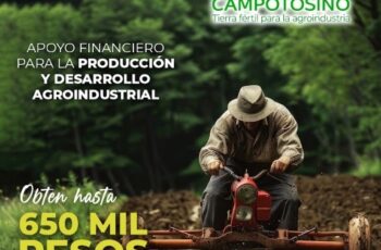 Imagen informativa de Campotosino sobre apoyo financiero para proyectos agroindustriales durante la Feria Nacional Potosina 2026.