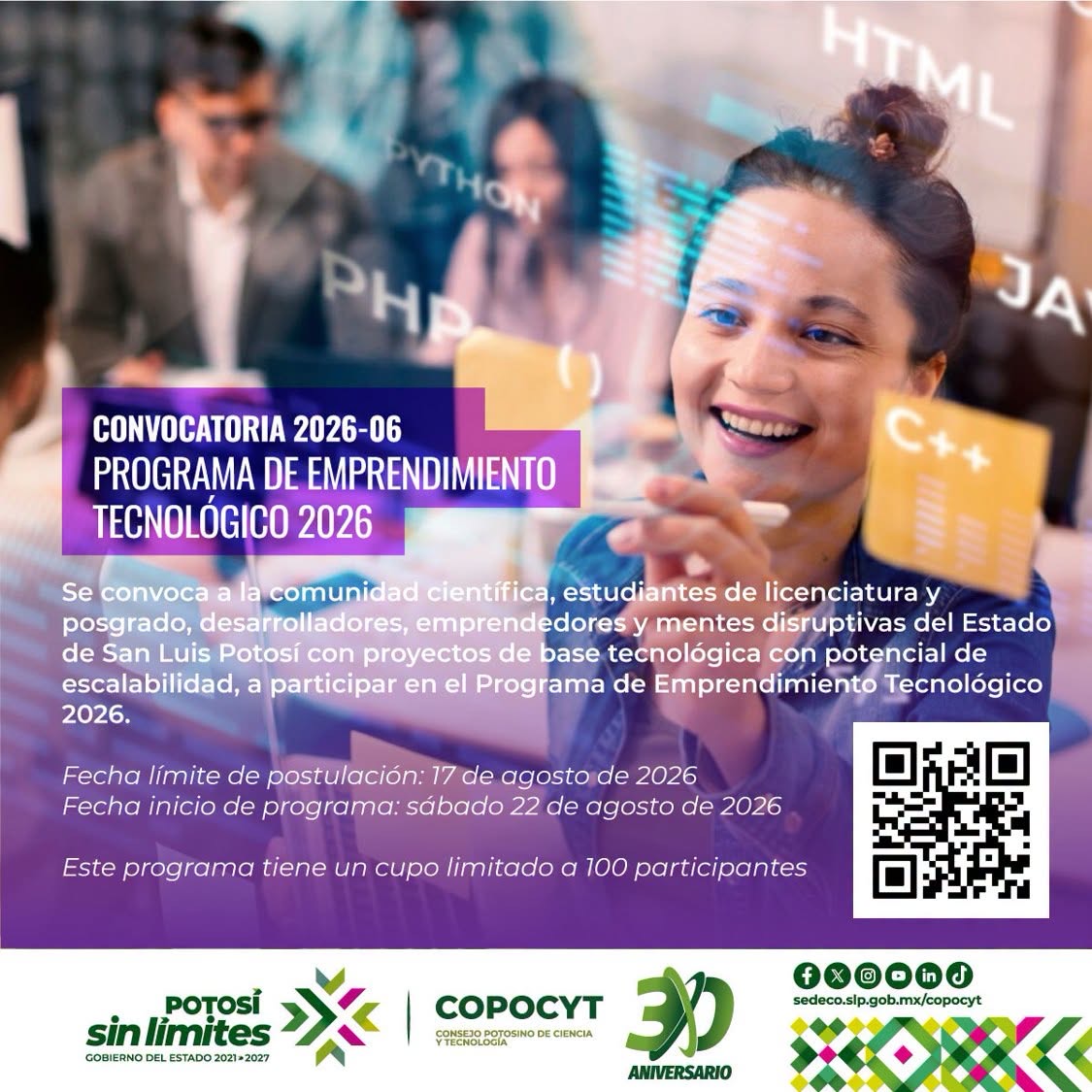 Cartel de la convocatoria del Programa de Emprendimiento Tecnológico 2026 del Copocyt