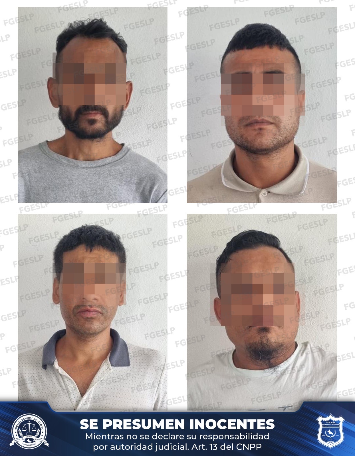 Fotografías de cuatro personas señaladas por la Fiscalía en un caso de agresión a policías en San Ciro de Acosta.