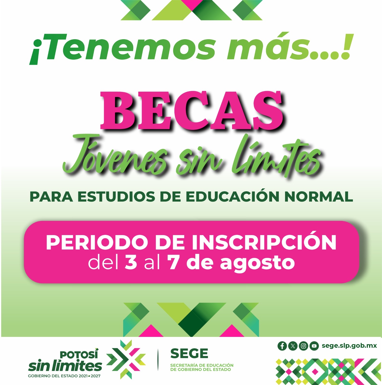 Cartel de la convocatoria de becas Jóvenes Sin Límites para estudios de educación normal en San Luis Potosí