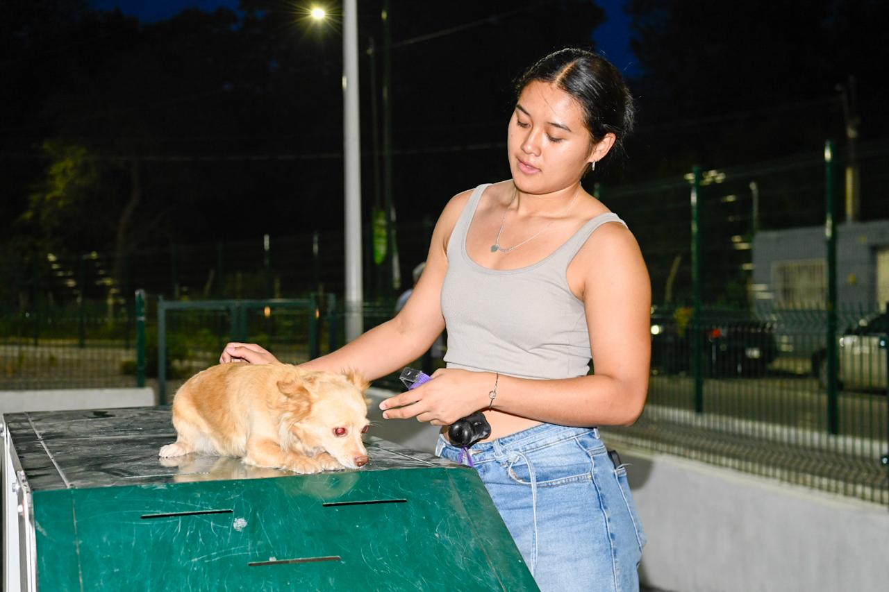 Persona con su perro en el Parque Lineal Providencia de Soledad de Graciano Sánchez