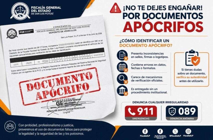  FISCALÍA DE SLP ADVIERTE SOBRE NIV APÓCRIFOS EN LA COMPRA DE VEHÍCULOS A PARTICULARES*