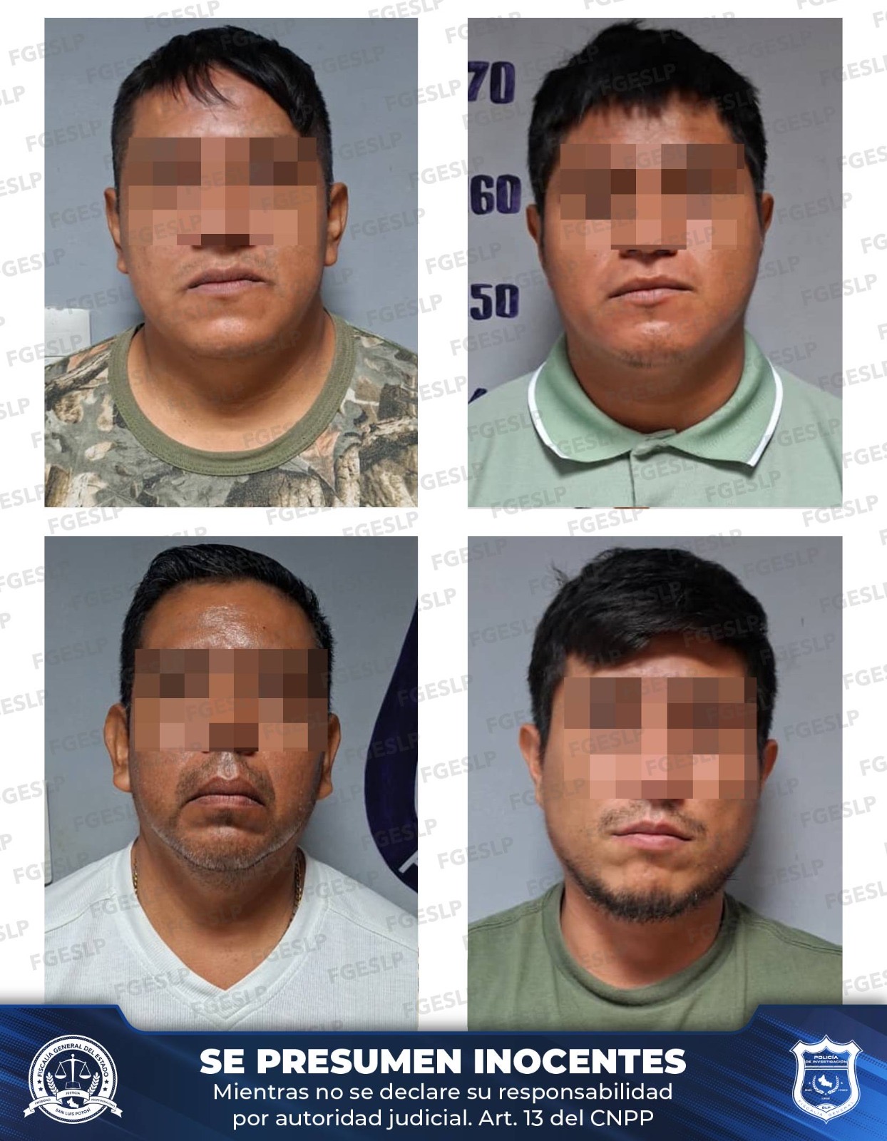 Composición difundida por la Fiscalía de San Luis Potosí con cuatro personas detenidas por un caso investigado en Matlapa