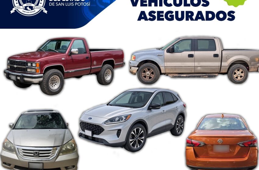  PDI asegura cinco vehículos vinculados a investigaciones en Rioverde, Ciudad del Maíz y Xilitla