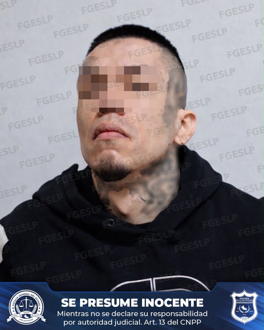 Imagen difundida por la Fiscalía General del Estado de San Luis Potosí de José “N”, detenido por su probable participación en un homicidio calificado ocurrido en 2019.