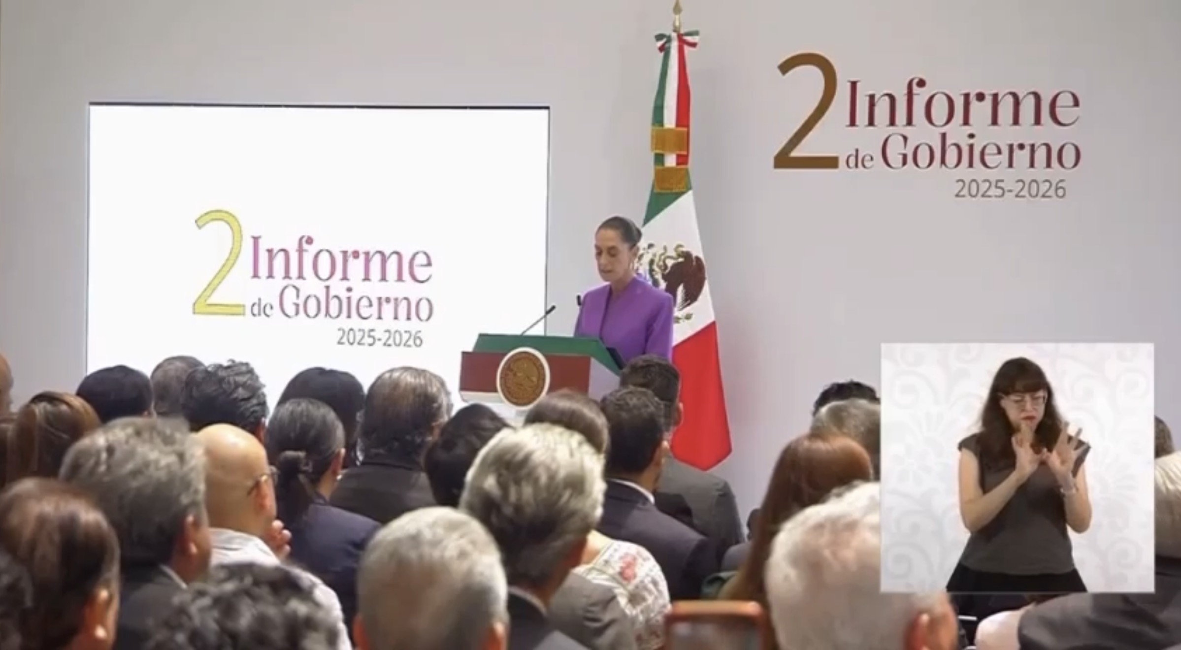 Claudia Sheinbaum durante la presentación de su Segundo Informe de Gobierno 2025-2026