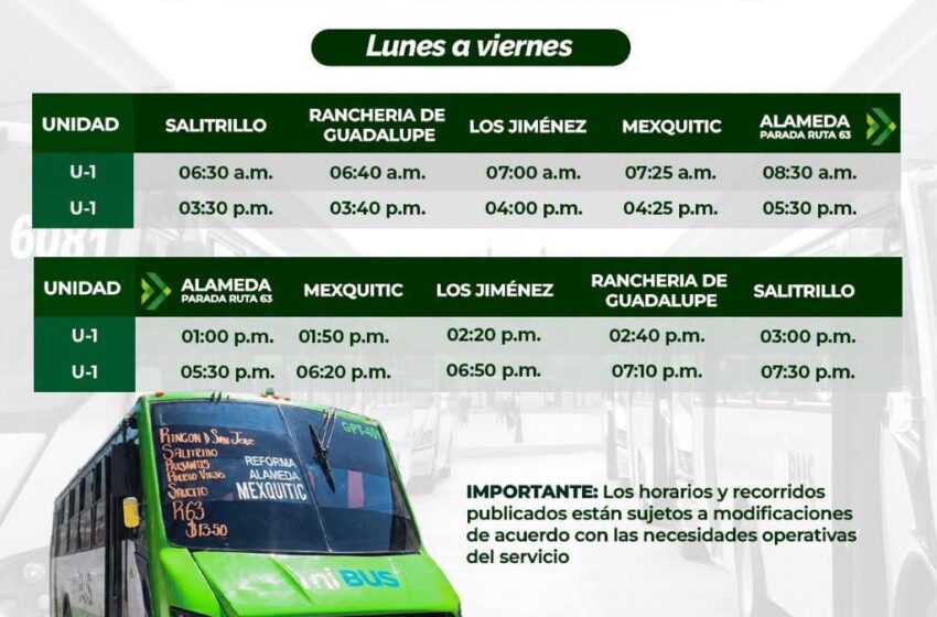  Ruta 63 amplía cobertura hacia comunidades de Ahualulco y Mexquitic