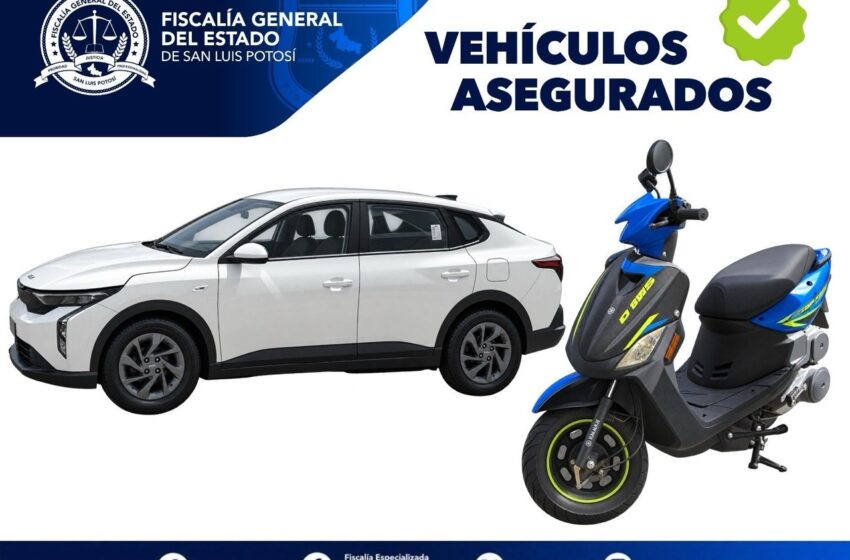  FISCALÍA POTOSINA ASEGURA VEHÍCULO Y MOTOCICLETA CON REPORTE DE ROBO