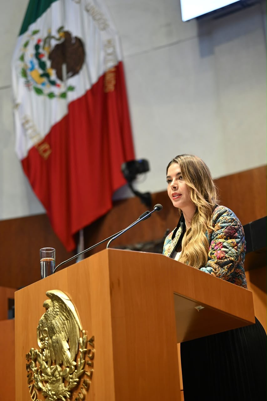 Ruth González Silva presenta una iniciativa desde la tribuna del Senado de la República.