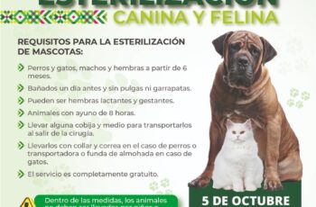 Cartel de la megajornada gratuita de esterilización canina y felina en San Luis Potosí, programada para el 5 de octubre.