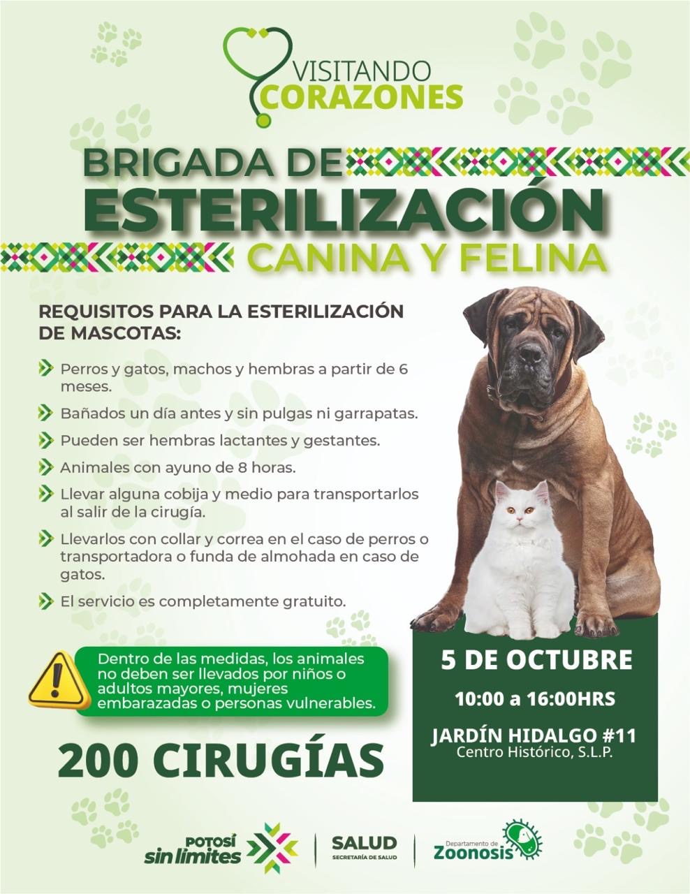 Cartel de la megajornada gratuita de esterilización canina y felina en San Luis Potosí, programada para el 5 de octubre.
