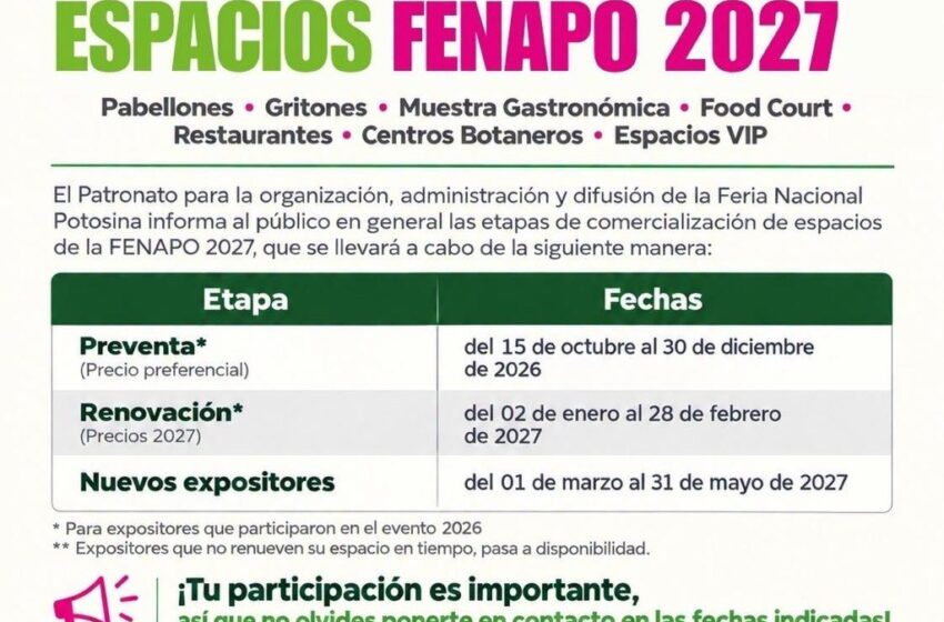  FENAPO ANUNCIA ETAPAS DE COMERCIALIZACIÓN DE ESPACIOS PARA SU EDICIÓN 2027